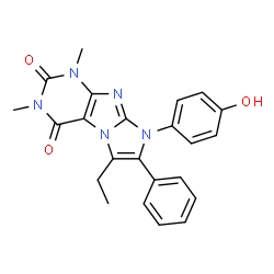 ChemSpider 2D Image | 6-Ethyl-8-(4-hydroxyphenyl)-1,3-dimethyl-7-phenyl-1H-imidazo[2,1-f]purine-2,4(3H,8H)-dione | C23H21N5O3
