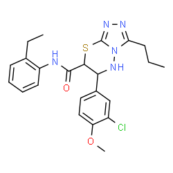 ChemSpider 2D Image | 6-(3-Chloro-4-methoxyphenyl)-N-(2-ethylphenyl)-3-propyl-6,7-dihydro-5H-[1,2,4]triazolo[3,4-b][1,3,4]thiadiazine-7-carboxamide | C23H26ClN5O2S