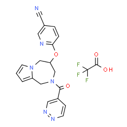 ChemSpider 2D Image | 6-{[2-(4-Pyridazinylcarbonyl)-2,3,4,5-tetrahydro-1H-pyrrolo[1,2-a][1,4]diazepin-4-yl]oxy}nicotinonitrile trifluoroacetate (1:1) | C21H17F3N6O4