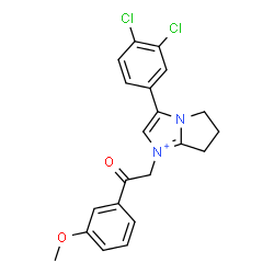 ChemSpider 2D Image | 3-(3,4-Dichlorophenyl)-1-[2-(3-methoxyphenyl)-2-oxoethyl]-6,7-dihydro-5H-pyrrolo[1,2-a]imidazol-1-ium | C21H19Cl2N2O2