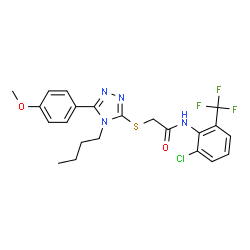 ChemSpider 2D Image | 2-{[4-Butyl-5-(4-methoxyphenyl)-4H-1,2,4-triazol-3-yl]sulfanyl}-N-[2-chloro-6-(trifluoromethyl)phenyl]acetamide | C22H22ClF3N4O2S