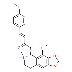 ChemSpider 2D Image | (5R)-4-Methoxy-5-[(3E)-4-(4-methoxyphenyl)-2-oxo-3-buten-1-yl]-6,6-dimethyl-5,6,7,8-tetrahydro[1,3]dioxolo[4,5-g]isoquinolin-6-ium | C24H28NO5