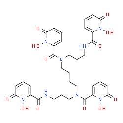 ChemSpider 2D Image | N,N'-1,4-BUTANEDIYLBIS(N-(3-(((1,6-DIHYDRO-1-HYDROXY-6-OXO-2-PYRIDINYL)CARBONYL)AMINO)PROPYL)-1,6-DIHYDRO-1-HYDROXY-6-OXO-2-PYRIDINECARBOXAMIDE | C34H38N8O12