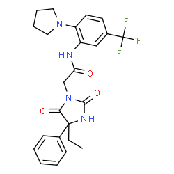 ChemSpider 2D Image | 2-(4-Ethyl-2,5-dioxo-4-phenyl-1-imidazolidinyl)-N-[2-(1-pyrrolidinyl)-5-(trifluoromethyl)phenyl]acetamide | C24H25F3N4O3