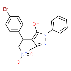 ChemSpider 2D Image | 4-[1-(4-Bromophenyl)-2-nitroethyl]-3-methyl-1-phenyl-1H-pyrazol-5-ol | C18H16BrN3O3