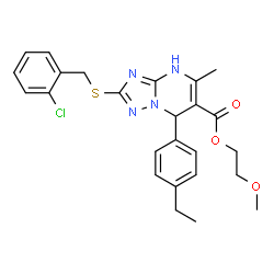 ChemSpider 2D Image | 2-Methoxyethyl 2-[(2-chlorobenzyl)sulfanyl]-7-(4-ethylphenyl)-5-methyl-1,7-dihydro[1,2,4]triazolo[1,5-a]pyrimidine-6-carboxylate | C25H27ClN4O3S