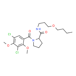 ChemSpider 2D Image | N-(3-Butoxypropyl)-1-(3,5-dichloro-2,4-dimethoxybenzoyl)prolinamide | C21H30Cl2N2O5