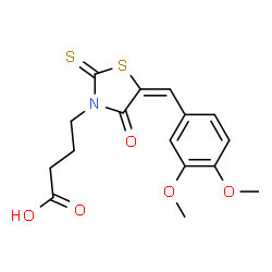 ChemSpider 2D Image | 4-[(5E)-5-(3,4-Dimethoxybenzylidene)-4-oxo-2-thioxo-1,3-thiazolidin-3-yl]butanoic acid | C16H17NO5S2
