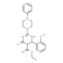 ChemSpider 2D Image | Ethyl 4-(2-methoxyphenyl)-6-oxo-2-(4-phenyl-1-piperazinyl)-1,4,5,6-tetrahydro-5-pyrimidinecarboxylate | C24H28N4O4