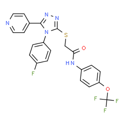 ChemSpider 2D Image | 2-{[4-(4-Fluorophenyl)-5-(4-pyridinyl)-4H-1,2,4-triazol-3-yl]sulfanyl}-N-[4-(trifluoromethoxy)phenyl]acetamide | C22H15F4N5O2S