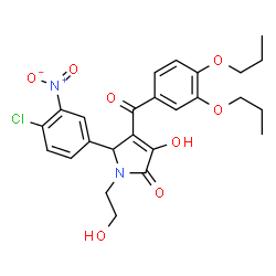 ChemSpider 2D Image | 5-(4-Chloro-3-nitrophenyl)-4-(3,4-dipropoxybenzoyl)-3-hydroxy-1-(2-hydroxyethyl)-1,5-dihydro-2H-pyrrol-2-one | C25H27ClN2O8