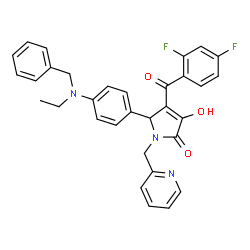 ChemSpider 2D Image | 5-{4-[Benzyl(ethyl)amino]phenyl}-4-(2,4-difluorobenzoyl)-3-hydroxy-1-(2-pyridinylmethyl)-1,5-dihydro-2H-pyrrol-2-one | C32H27F2N3O3