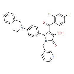 ChemSpider 2D Image | 5-{4-[Benzyl(ethyl)amino]phenyl}-4-(2,4-difluorobenzoyl)-3-hydroxy-1-(3-pyridinylmethyl)-1,5-dihydro-2H-pyrrol-2-one | C32H27F2N3O3