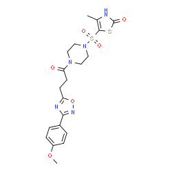 ChemSpider 2D Image | 5-[(4-{3-[3-(4-Methoxyphenyl)-1,2,4-oxadiazol-5-yl]propanoyl}-1-piperazinyl)sulfonyl]-4-methyl-1,3-thiazol-2(3H)-one | C20H23N5O6S2