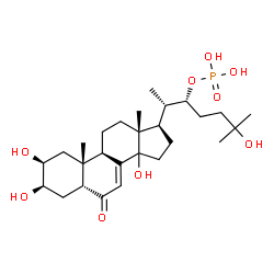 ChemSpider 2D Image | (2beta,3beta,5beta,14xi,22R)-2,3,14,25-Tetrahydroxy-6-oxocholest-7-en-22-yl dihydrogen phosphate | C27H45O9P