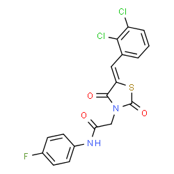 ChemSpider 2D Image | 2-[(5Z)-5-(2,3-Dichlorobenzylidene)-2,4-dioxo-1,3-thiazolidin-3-yl]-N-(4-fluorophenyl)acetamide | C18H11Cl2FN2O3S