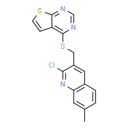 ChemSpider 2D Image | 2-Chloro-7-methyl-3-[(thieno[2,3-d]pyrimidin-4-ylsulfanyl)methyl]quinoline | C17H12ClN3S2