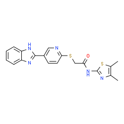 ChemSpider 2D Image | 2-{[5-(1H-Benzimidazol-2-yl)-2-pyridinyl]sulfanyl}-N-(4,5-dimethyl-1,3-thiazol-2-yl)acetamide | C19H17N5OS2