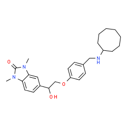 ChemSpider 2D Image | 5-(2-{4-[(Cyclooctylamino)methyl]phenoxy}-1-hydroxyethyl)-1,3-dimethyl-1,3-dihydro-2H-benzimidazol-2-one | C26H35N3O3