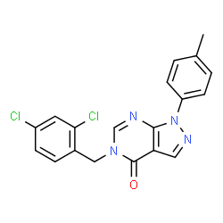 ChemSpider 2D Image | 5-(2,4-Dichloro-benzyl)-1-p-tolyl-1,5-dihydro-pyrazolo[3,4-d]pyrimidin-4-one | C19H14Cl2N4O