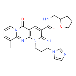 ChemSpider 2D Image | 1-[3-(1H-Imidazol-1-yl)propyl]-2-imino-10-methyl-5-oxo-N-(tetrahydro-2-furanylmethyl)-1,5-dihydro-2H-dipyrido[1,2-a:2',3'-d]pyrimidine-3-carboxamide | C24H27N7O3