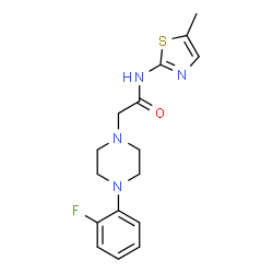 ChemSpider 2D Image | 2-[4-(2-Fluorophenyl)-1-piperazinyl]-N-(5-methyl-1,3-thiazol-2-yl)acetamide | C16H19FN4OS
