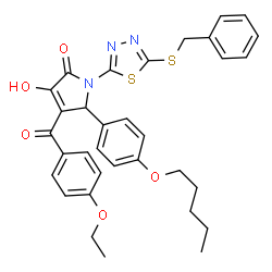 ChemSpider 2D Image | 1-[5-(Benzylsulfanyl)-1,3,4-thiadiazol-2-yl]-4-(4-ethoxybenzoyl)-3-hydroxy-5-[4-(pentyloxy)phenyl]-1,5-dihydro-2H-pyrrol-2-one | C33H33N3O5S2