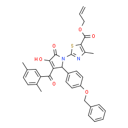 ChemSpider 2D Image | Allyl 2-{2-[4-(benzyloxy)phenyl]-3-(2,5-dimethylbenzoyl)-4-hydroxy-5-oxo-2,5-dihydro-1H-pyrrol-1-yl}-4-methyl-1,3-thiazole-5-carboxylate | C34H30N2O6S