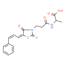 ChemSpider 2D Image | N-(3-{(5E)-4-Oxo-5-[(2Z)-3-phenyl-2-propen-1-ylidene]-2-thioxo-1,3-thiazolidin-3-yl}propanoyl)alanine | C18H18N2O4S2