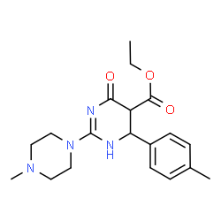 ChemSpider 2D Image | Ethyl 4-(4-methylphenyl)-2-(4-methyl-1-piperazinyl)-6-oxo-1,4,5,6-tetrahydro-5-pyrimidinecarboxylate | C19H26N4O3
