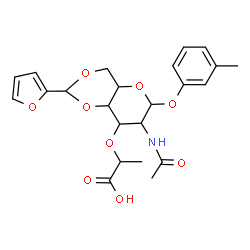 ChemSpider 2D Image | 3-Methylphenyl 2-acetamido-3-O-(1-carboxyethyl)-2-deoxy-4,6-O-(2-furylmethylene)hexopyranoside | C23H27NO9