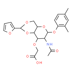 ChemSpider 2D Image | 2,4-Dimethylphenyl 2-acetamido-3-O-(carboxymethyl)-2-deoxy-4,6-O-(2-furylmethylene)hexopyranoside | C23H27NO9