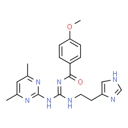 ChemSpider 2D Image | (E)-N-((2-(1H-imidazol-4-yl)ethylamino)(4,6-dimethylpyrimidin-2-ylamino)methylene)-4-methoxybenzamide | C20H23N7O2