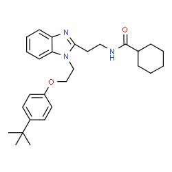 ChemSpider 2D Image | N-[2-(1-{2-[4-(2-Methyl-2-propanyl)phenoxy]ethyl}-1H-benzimidazol-2-yl)ethyl]cyclohexanecarboxamide | C28H37N3O2