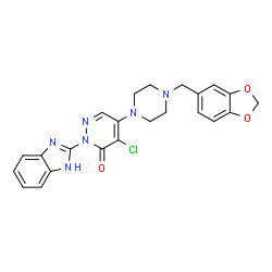 ChemSpider 2D Image | 2-(1H-Benzimidazol-2-yl)-5-[4-(1,3-benzodioxol-5-ylmethyl)-1-piperazinyl]-4-chloro-3(2H)-pyridazinone | C23H21ClN6O3