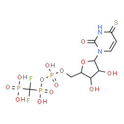 ChemSpider 2D Image | 1-{5-O-[({[Difluoro(phosphono)methyl](hydroxy)phosphoryl}oxy)(hydroxy)phosphoryl]pentofuranosyl}-4-thioxo-3,4-dihydro-2(1H)-pyrimidinone | C10H15F2N2O13P3S