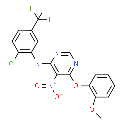 ChemSpider 2D Image | N-[2-Chloro-5-(trifluoromethyl)phenyl]-6-(2-methoxyphenoxy)-5-nitropyrimidin-4-amine | C18H12ClF3N4O4