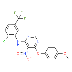 ChemSpider 2D Image | N-[2-Chloro-5-(trifluoromethyl)phenyl]-6-(4-methoxyphenoxy)-5-nitropyrimidin-4-amine | C18H12ClF3N4O4