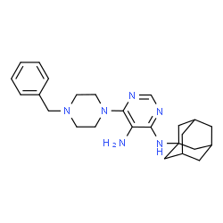 ChemSpider 2D Image | N~4~-(Adamantan-1-yl)-6-(4-benzyl-1-piperazinyl)-4,5-pyrimidinediamine | C25H34N6
