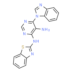 ChemSpider 2D Image | 6-(1H-Benzimidazol-1-yl)-N~4~-(1,3-benzothiazol-2-yl)-4,5-pyrimidinediamine | C18H13N7S