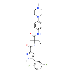 ChemSpider 2D Image | N~2~-{[5-(2,5-Difluorophenyl)-1-methyl-1H-pyrazol-3-yl]carbonyl}-N-[4-(4-methyl-1-piperazinyl)phenyl]isovalinamide | C27H32F2N6O2
