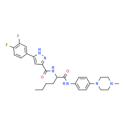 ChemSpider 2D Image | N~2~-{[5-(3,4-Difluorophenyl)-1H-pyrazol-3-yl]carbonyl}-N-[4-(4-methyl-1-piperazinyl)phenyl]norleucinamide | C27H32F2N6O2