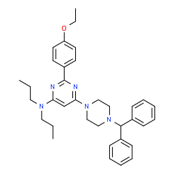 ChemSpider 2D Image | 6-[4-(Diphenylmethyl)-1-piperazinyl]-2-(4-ethoxyphenyl)-N,N-dipropyl-4-pyrimidinamine | C35H43N5O