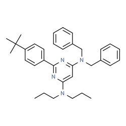 ChemSpider 2D Image | N,N-Dibenzyl-2-[4-(2-methyl-2-propanyl)phenyl]-N',N'-dipropyl-4,6-pyrimidinediamine | C34H42N4