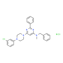 ChemSpider 2D Image | N-Benzyl-6-[4-(3-chlorophenyl)-1-piperazinyl]-N-methyl-2-phenyl-4-pyrimidinamine hydrochloride (1:1) | C28H29Cl2N5