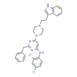 ChemSpider 2D Image | 2-Benzyl-N-(2,4-dichlorophenyl)-6-{4-[2-(1H-indol-3-yl)ethyl]-1-piperazinyl}-4-pyrimidinamine | C31H30Cl2N6