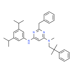 ChemSpider 2D Image | 2-Benzyl-N'-(3,5-diisopropylphenyl)-N-methyl-N-(2-methyl-2-phenylpropyl)-4,6-pyrimidinediamine | C34H42N4