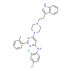 ChemSpider 2D Image | N-(2,4-Dichlorophenyl)-6-{4-[2-(1H-indol-3-yl)ethyl]-1-piperazinyl}-2-(2-methylphenyl)-4-pyrimidinamine | C31H30Cl2N6