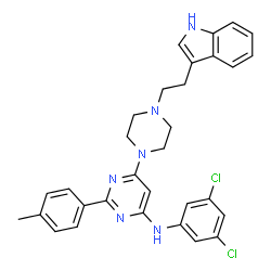 ChemSpider 2D Image | N-(3,5-Dichlorophenyl)-6-{4-[2-(1H-indol-3-yl)ethyl]-1-piperazinyl}-2-(4-methylphenyl)-4-pyrimidinamine | C31H30Cl2N6
