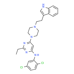 ChemSpider 2D Image | N-(2,5-Dichlorophenyl)-2-ethyl-6-{4-[2-(1H-indol-3-yl)ethyl]-1-piperazinyl}-4-pyrimidinamine | C26H28Cl2N6